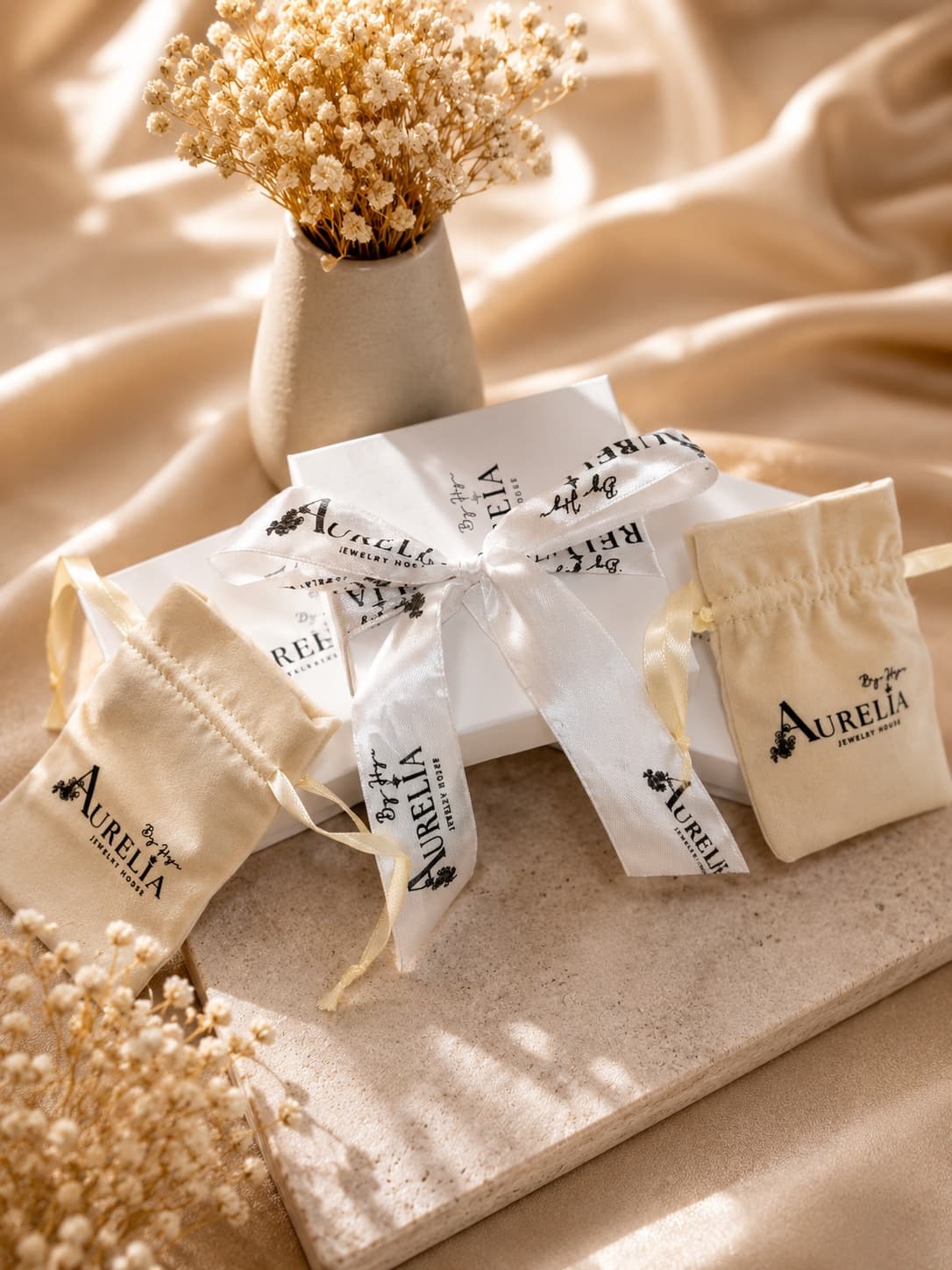 Pochettes en satin Aurelia avec boîte cadeau