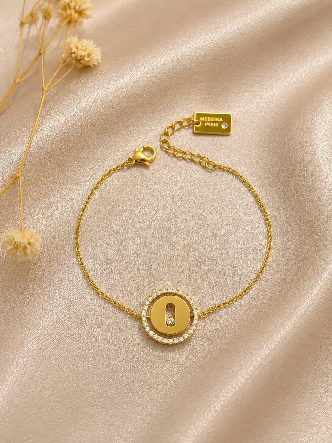 Bracelet Medaillon Cadenas Cristal Dore — bijou en acier inoxydable, Aurelia Jewelry House