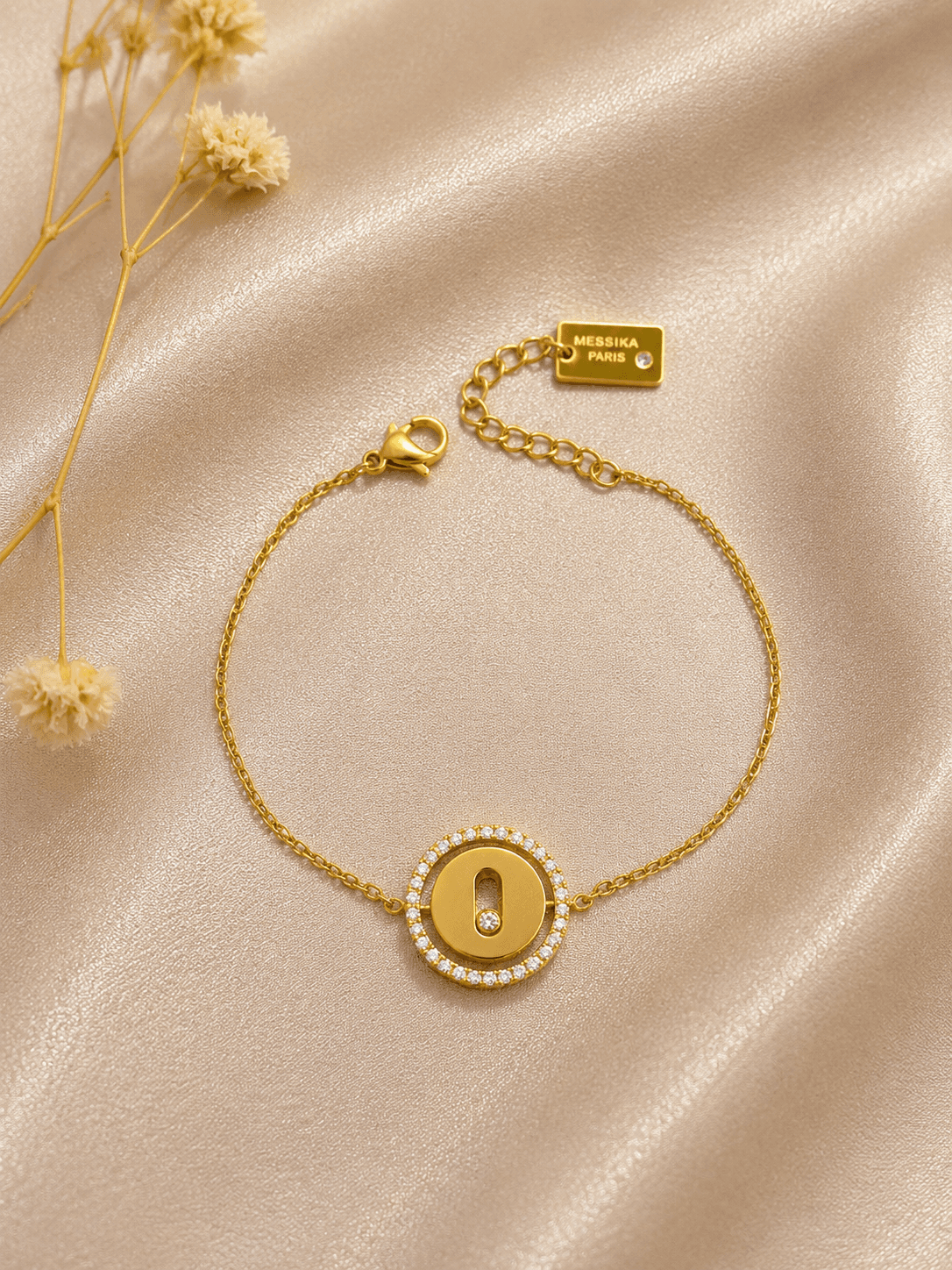 Bracelet Medaillon Cadenas Cristal Dore