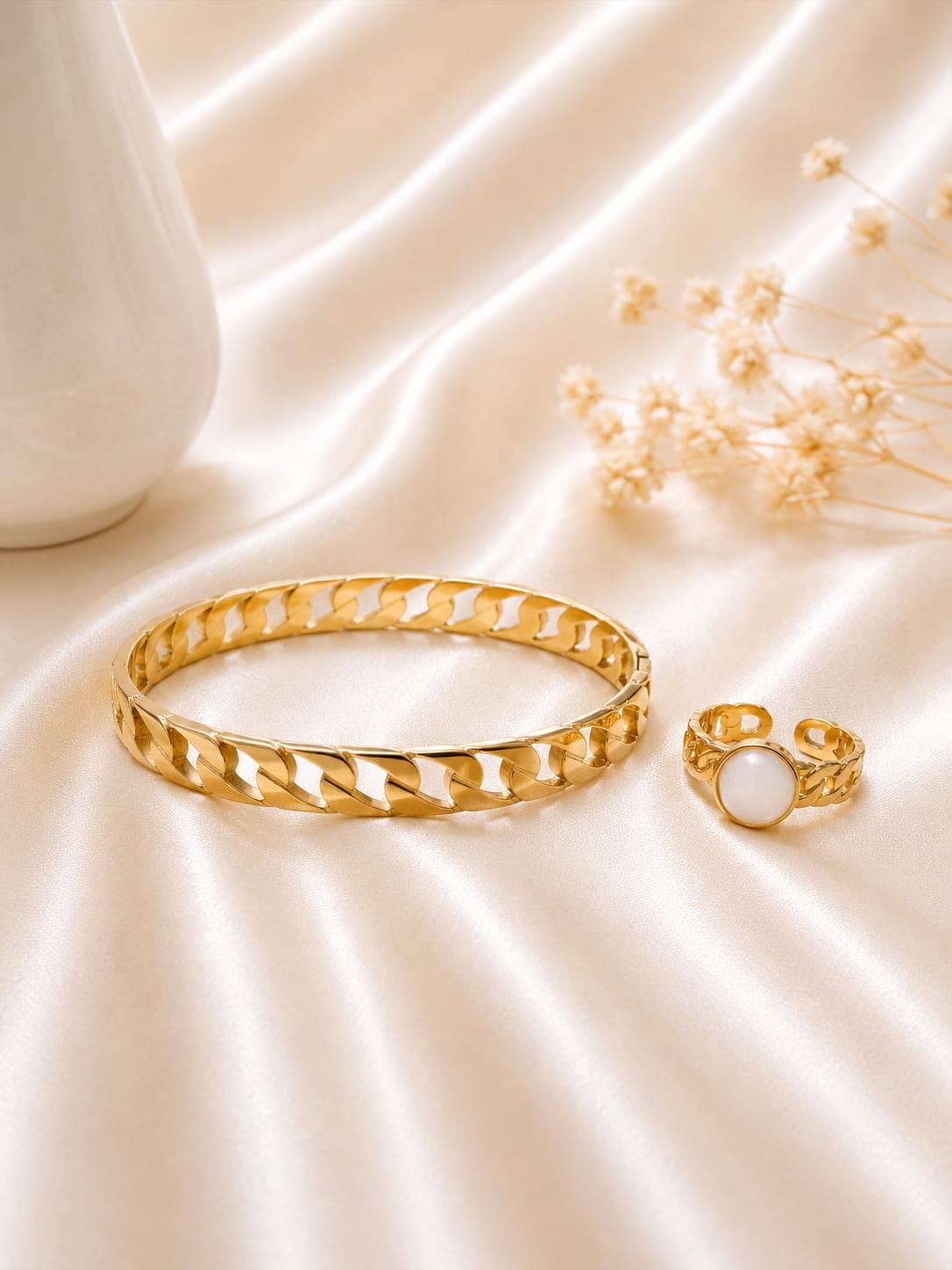 Jonc Gourmette Nacre — bijou en acier inoxydable, Aurelia Jewelry House