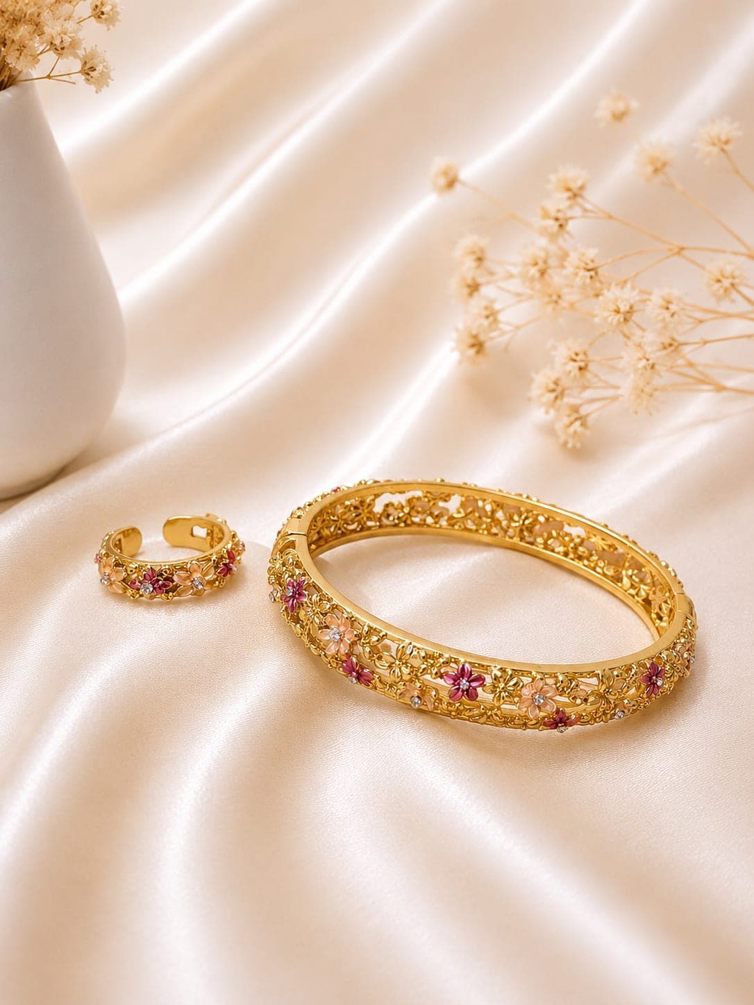 Parure Fleurs Roses Doree — bijou en acier inoxydable, Aurelia Jewelry House