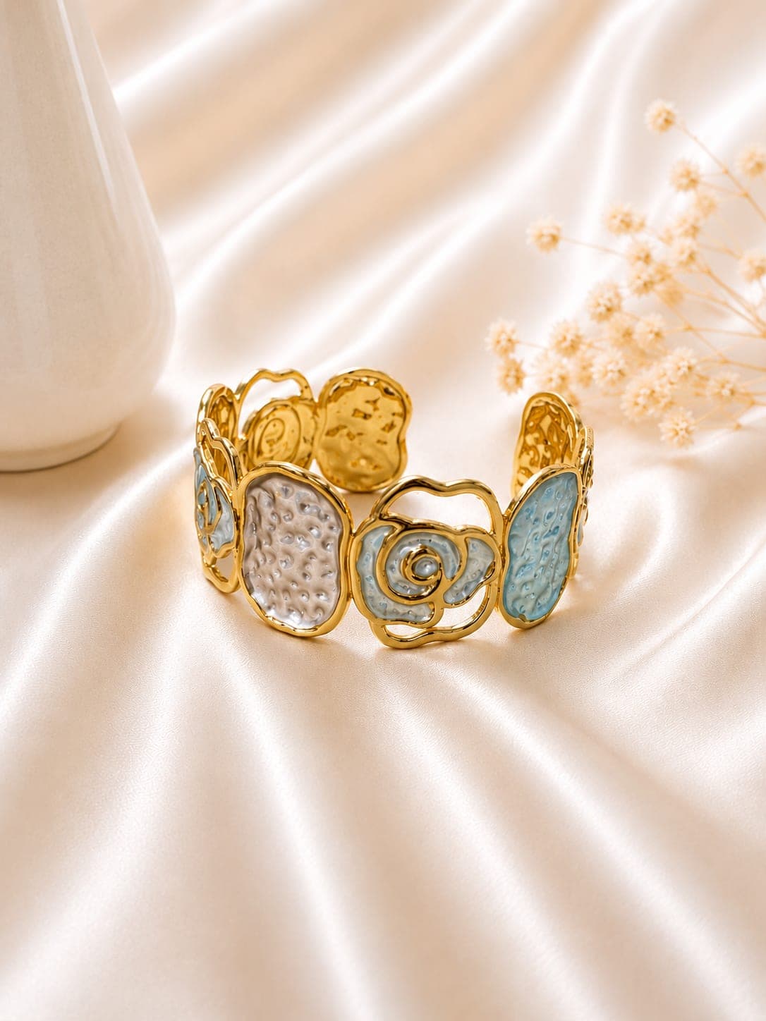 Bracelet Manchette Medaillons Turquoise — bijou en acier inoxydable, Aurelia Jewelry House