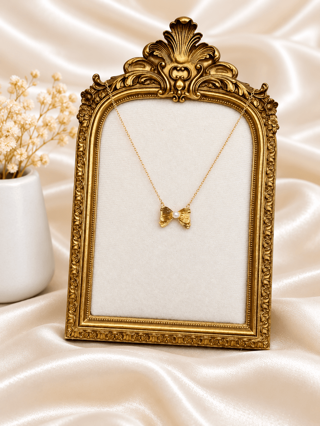 Collier Noeud Perle Dore — bijou en acier inoxydable, Aurelia Jewelry House