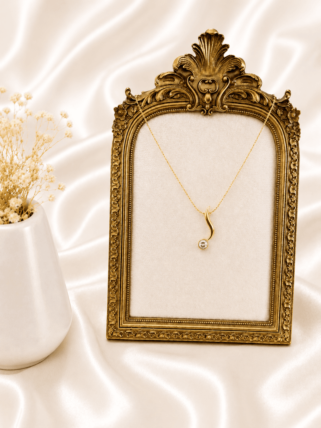 Collier Pendentif Volute Cristal Dore — bijou en acier inoxydable, Aurelia Jewelry House
