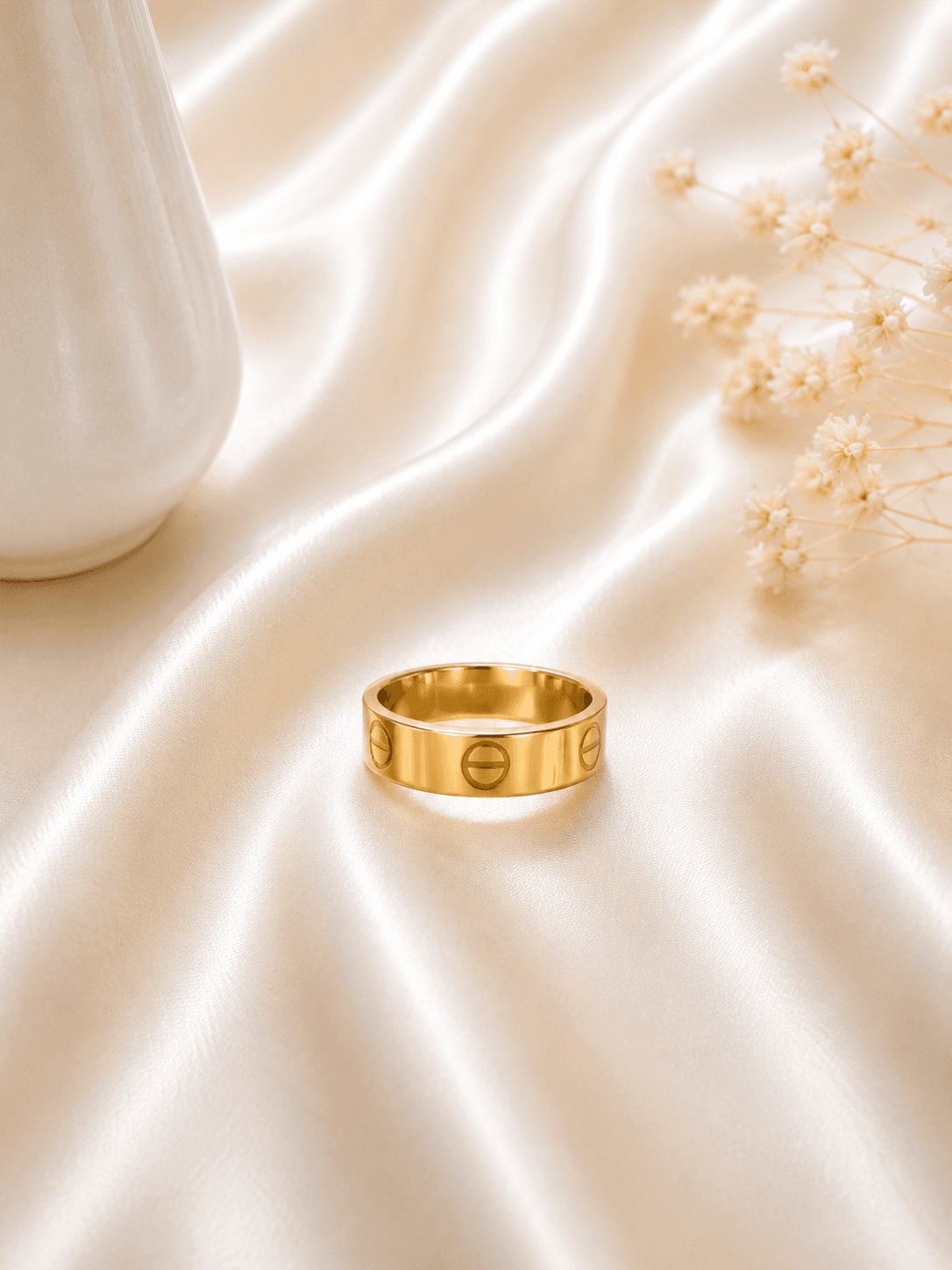 Bague Anneau Large Rivets Doree