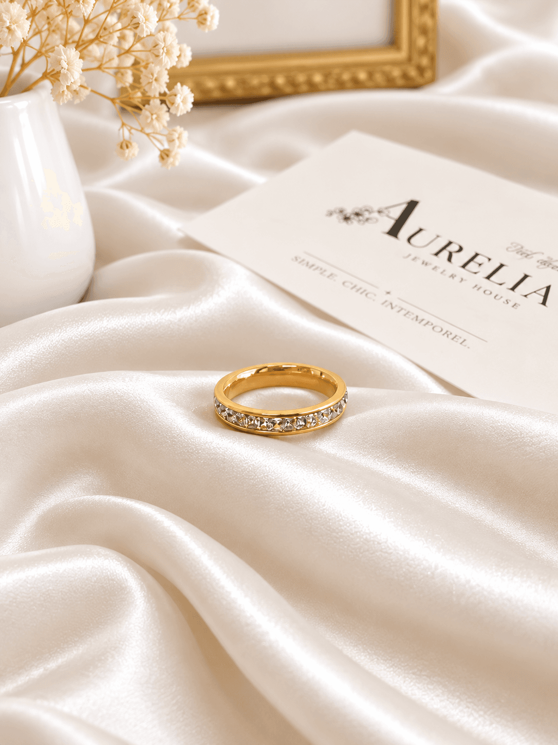 Bague Alliance Rang Cristaux Doree — bijou en acier inoxydable, Aurelia Jewelry House