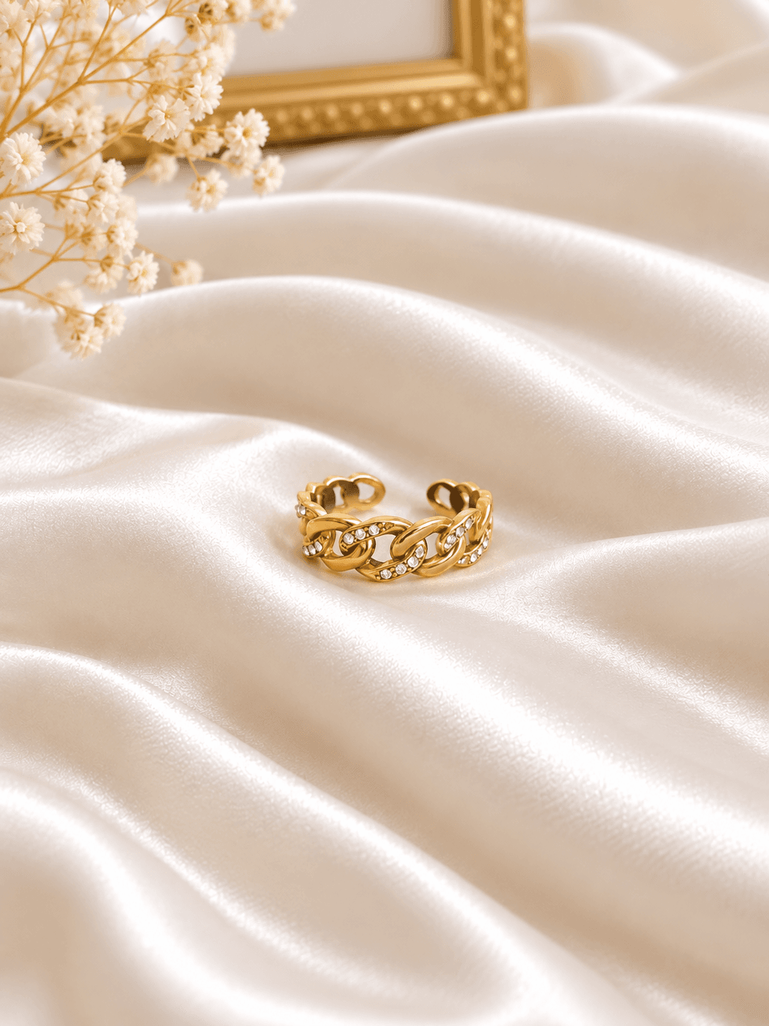 Bague Maille Gourmette Pavee Doree — bijou en acier inoxydable, Aurelia Jewelry House