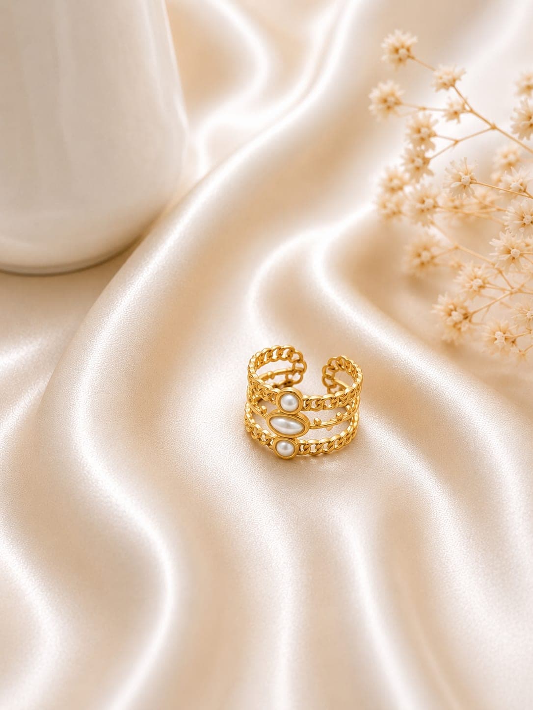 Bague Multi Rangs Perles Doree — bijou en acier inoxydable, Aurelia Jewelry House