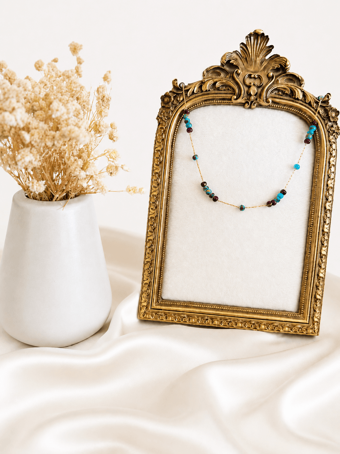 Collier Pierres Multicolores Espacees Dore
