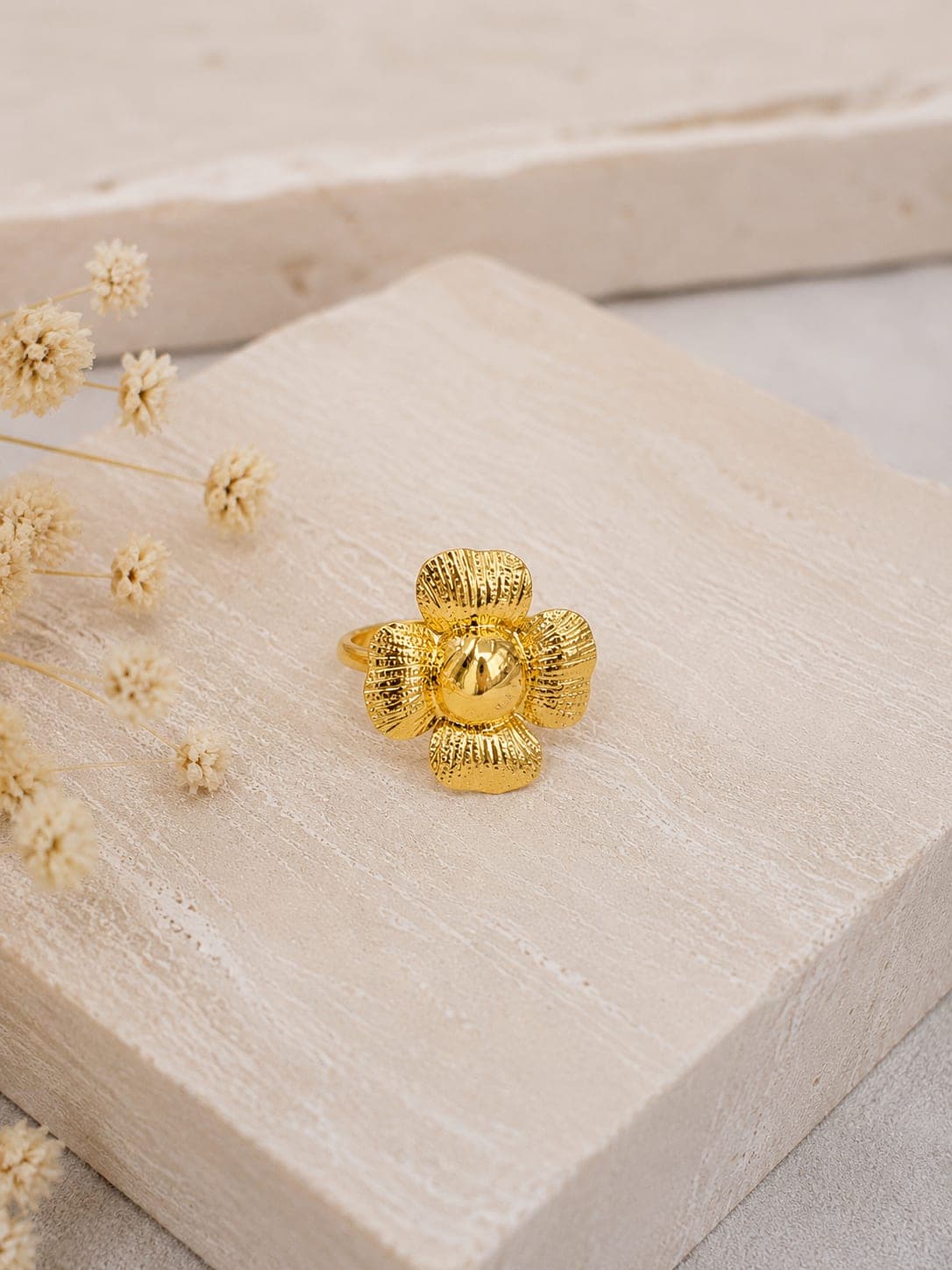 Bague Fleur Quatre Petales Doree — bijou en acier inoxydable, Aurelia Jewelry House