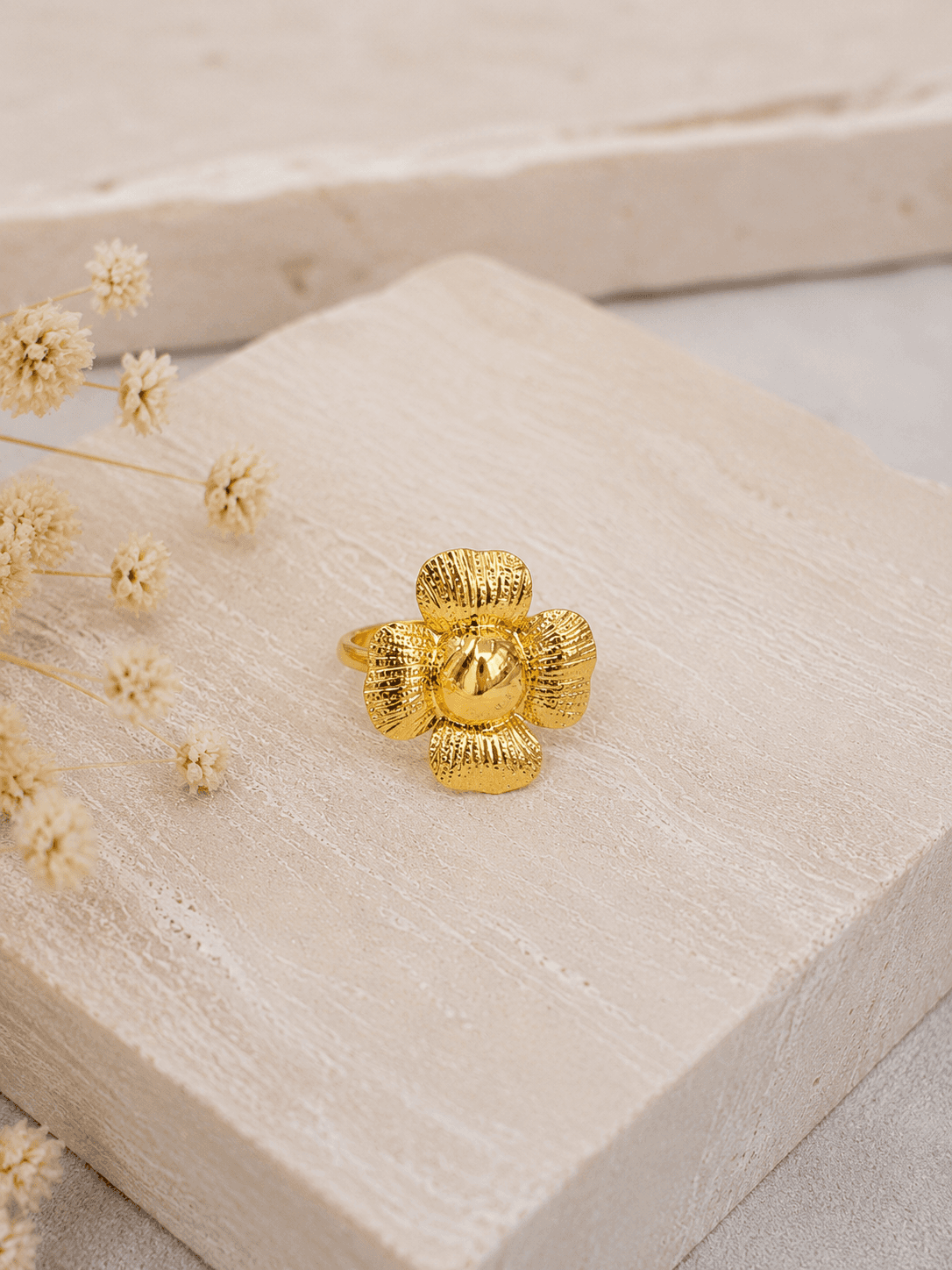 Bague Fleur Quatre Petales Doree