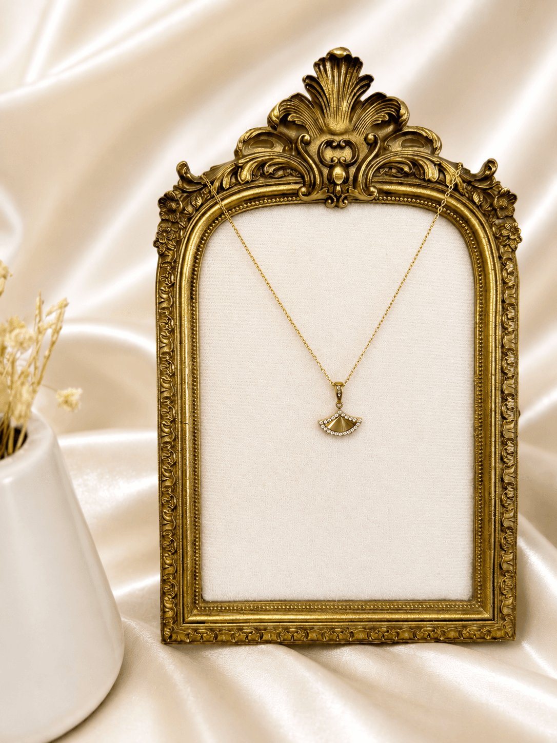 Collier Pendentif Eventail Cristal Dore — bijou en acier inoxydable, Aurelia Jewelry House