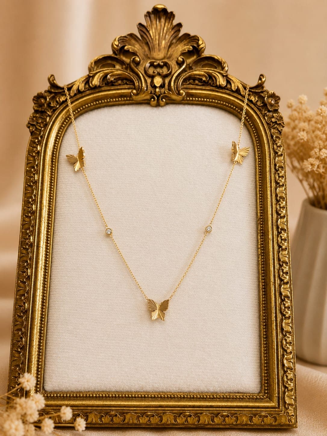 Collier Papillons Cristal Dore