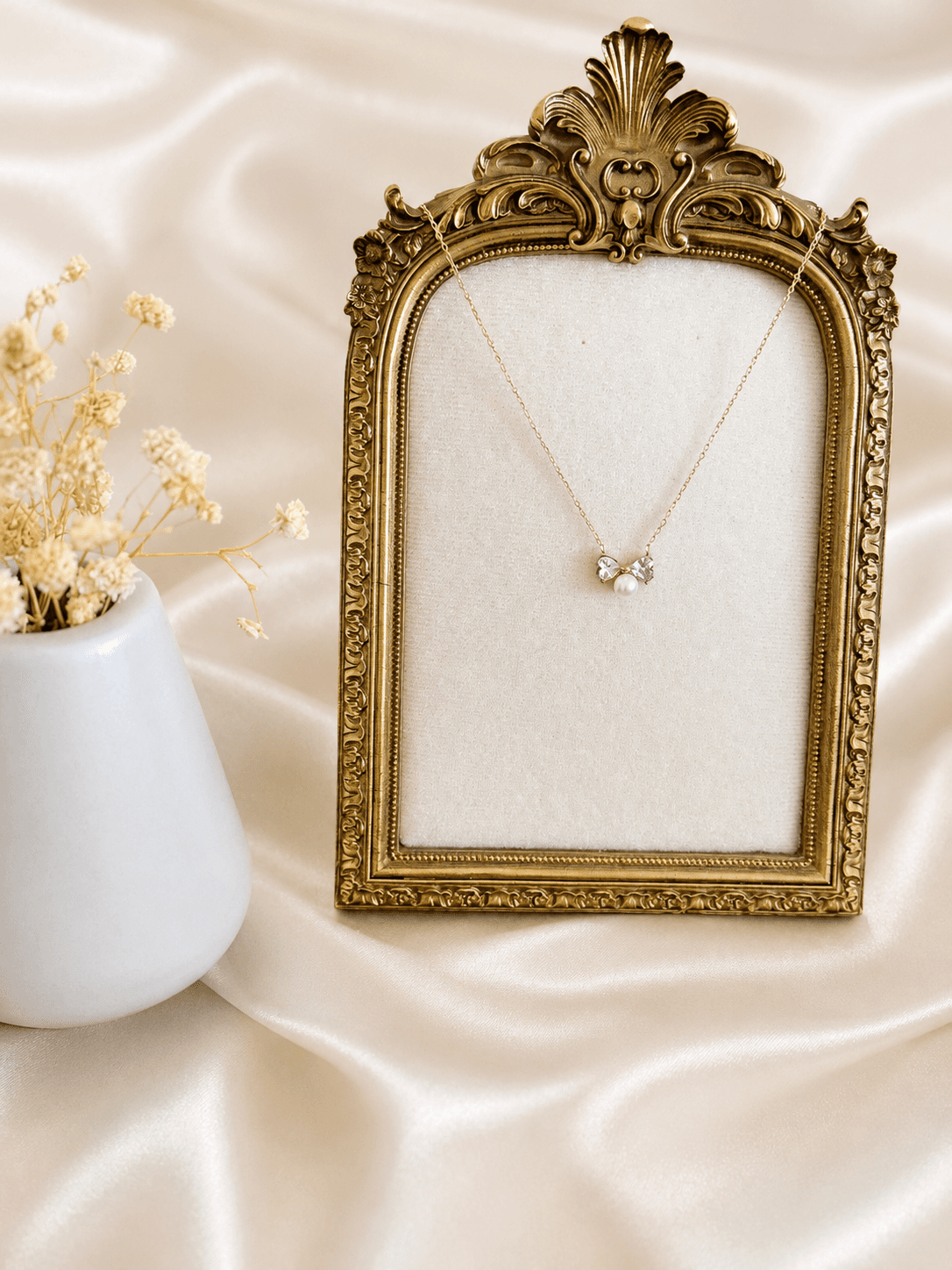 Collier Pendentif Noeud Cristal Perle Dore — bijou en acier inoxydable, Aurelia Jewelry House