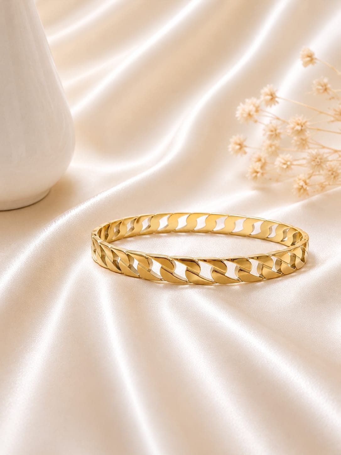 Bracelet Jonc Maille Gourmette Doree — bijou en acier inoxydable, Aurelia Jewelry House