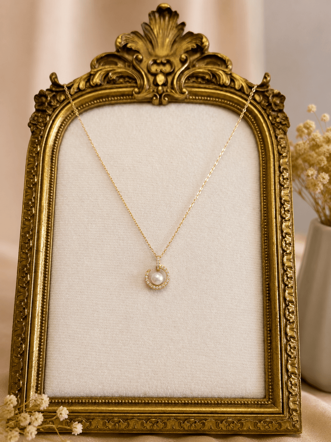 Collier Pendentif Perle Halo Dore