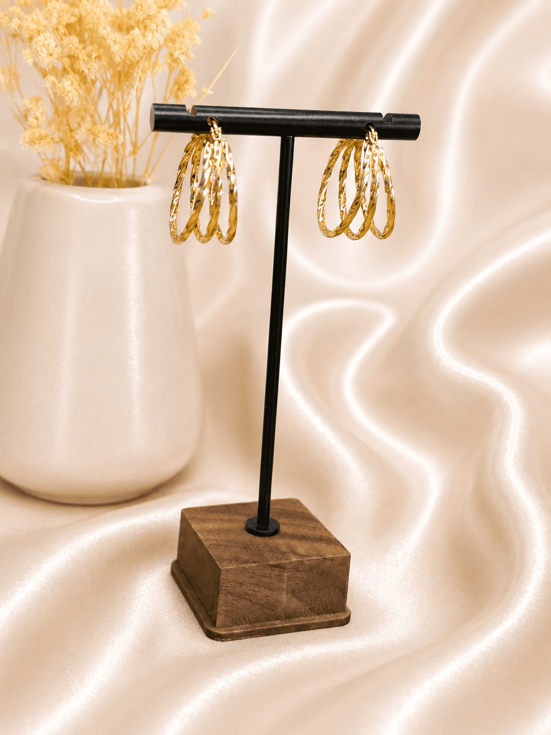 Boucles Creoles Triples Torsadees Dorees