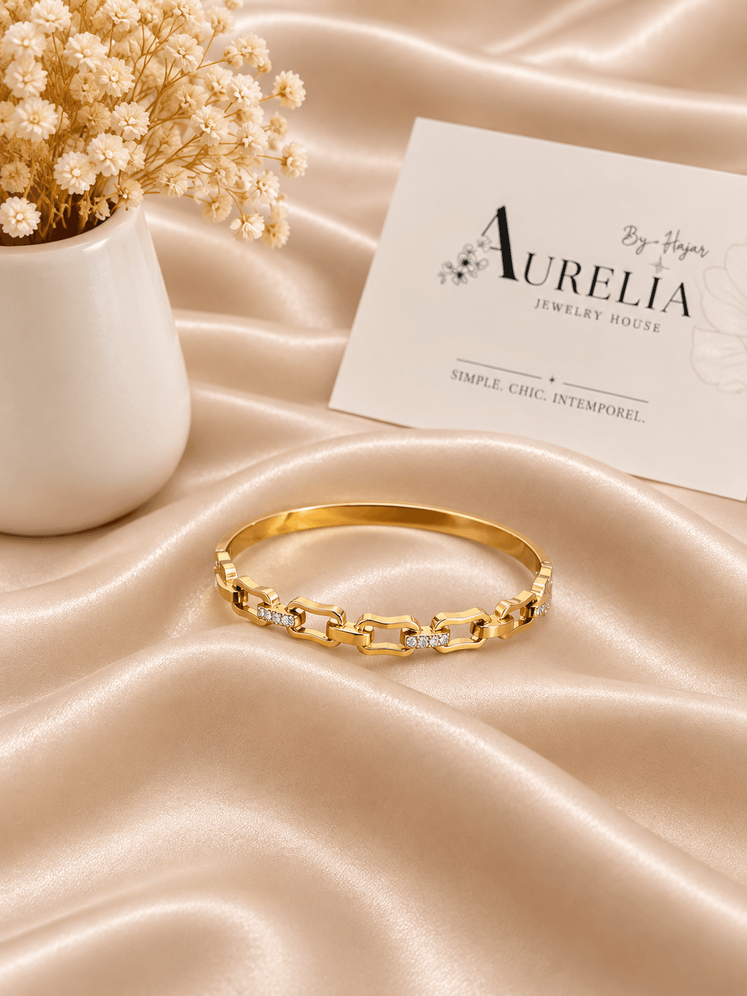 Bracelet Jonc Maillons Cristal Dore — bijou en acier inoxydable, Aurelia Jewelry House