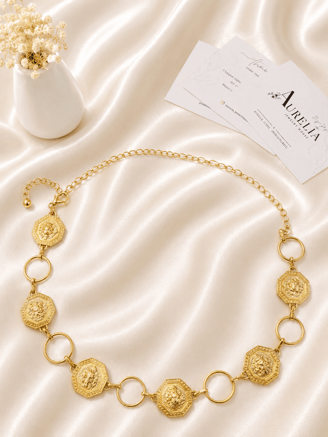Chaine de Taille Medaillons Lion Octogone — bijou en acier inoxydable, Aurelia Jewelry House