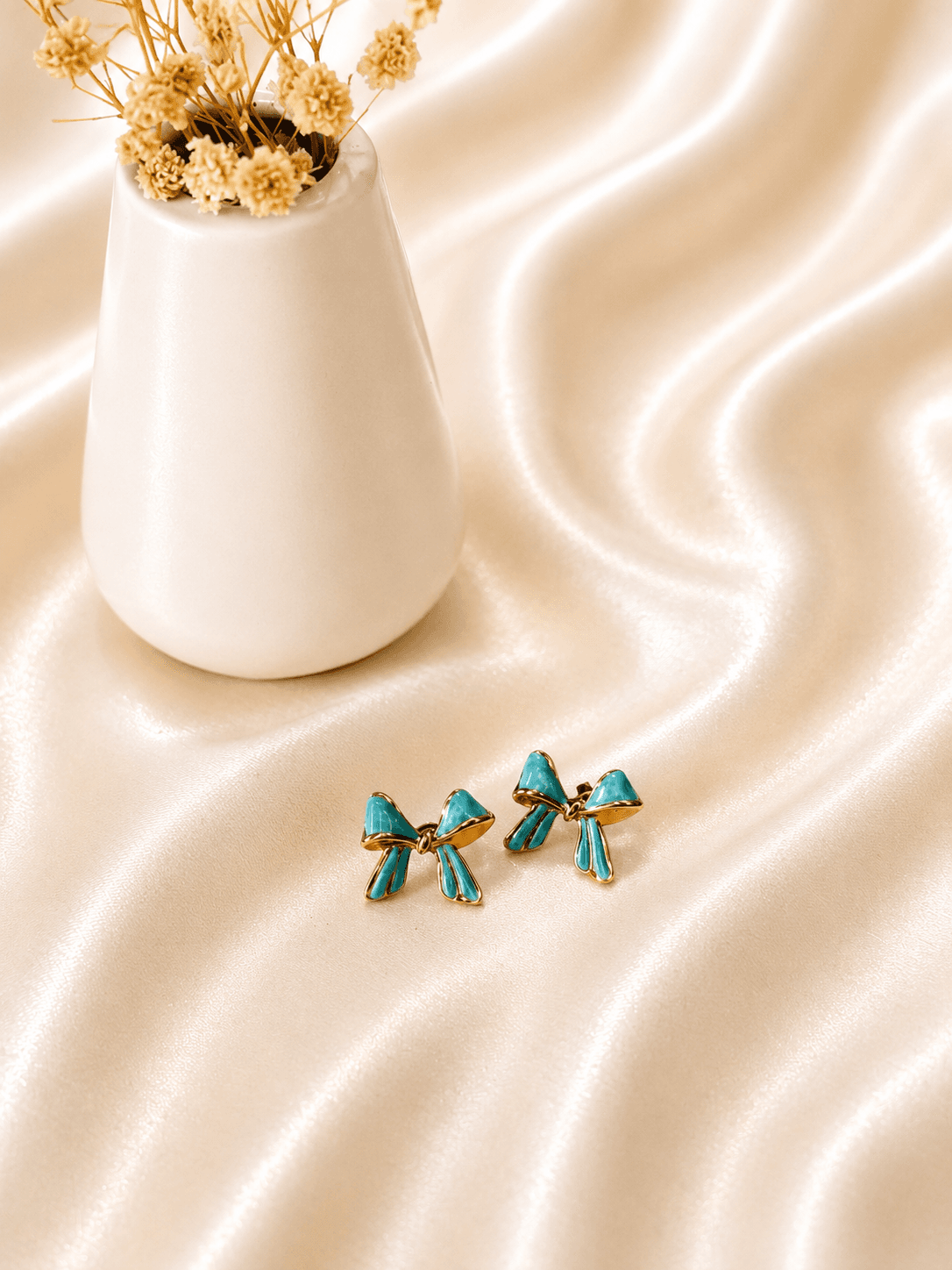 Boucles Noeud Email Turquoise Doree — bijou en acier inoxydable, Aurelia Jewelry House