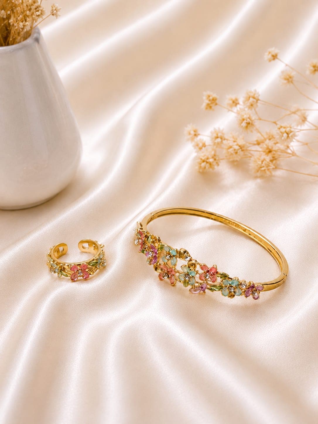 Parure Fleurs Multicolores Doree — bijou en acier inoxydable, Aurelia Jewelry House