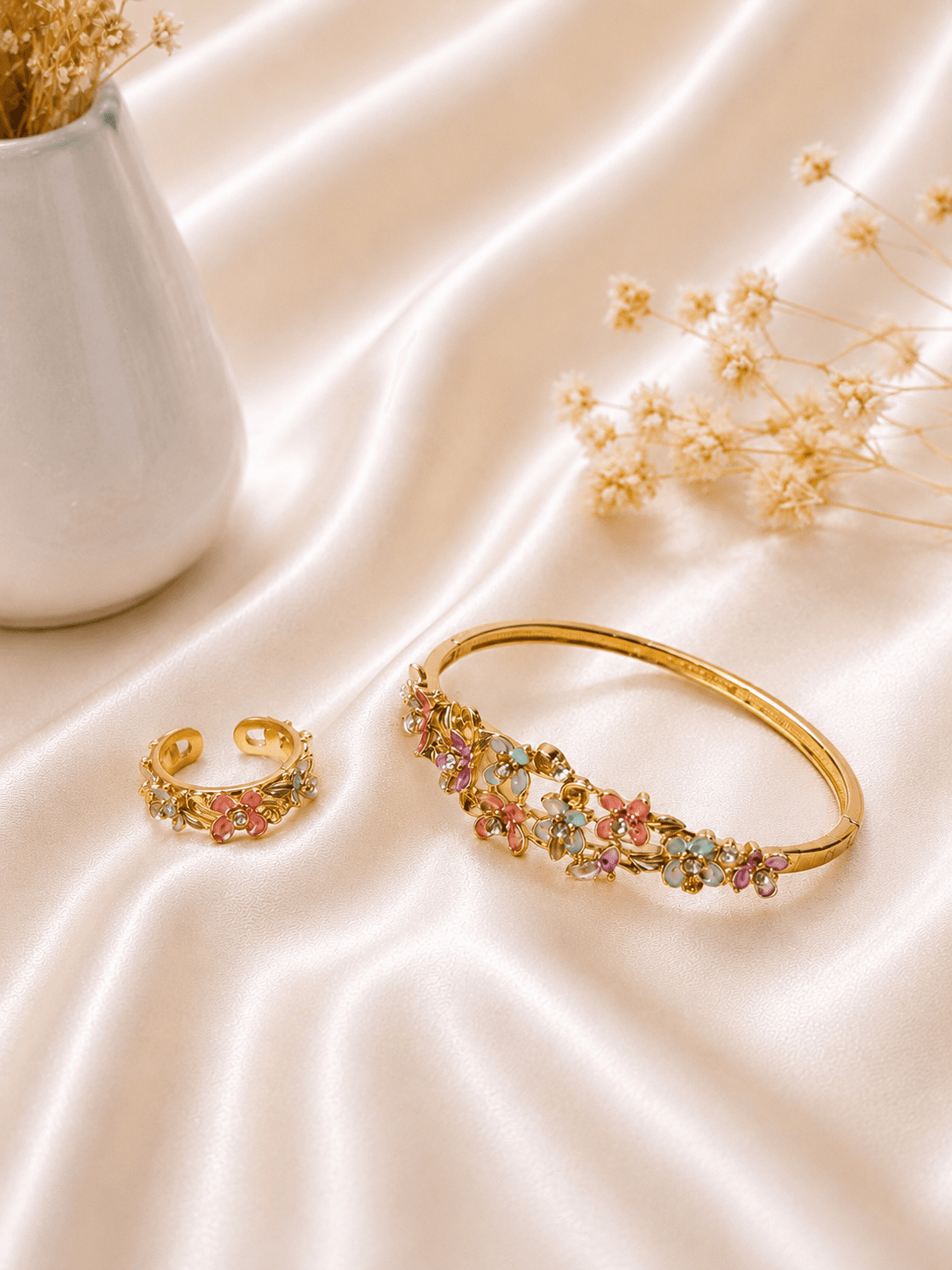 Parure Fleurs Multicolores Doree