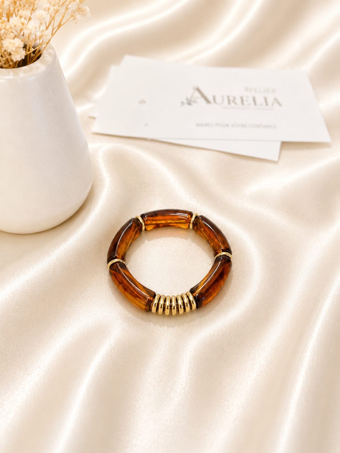 Bracelet Tubes Resine Ecaille Dore