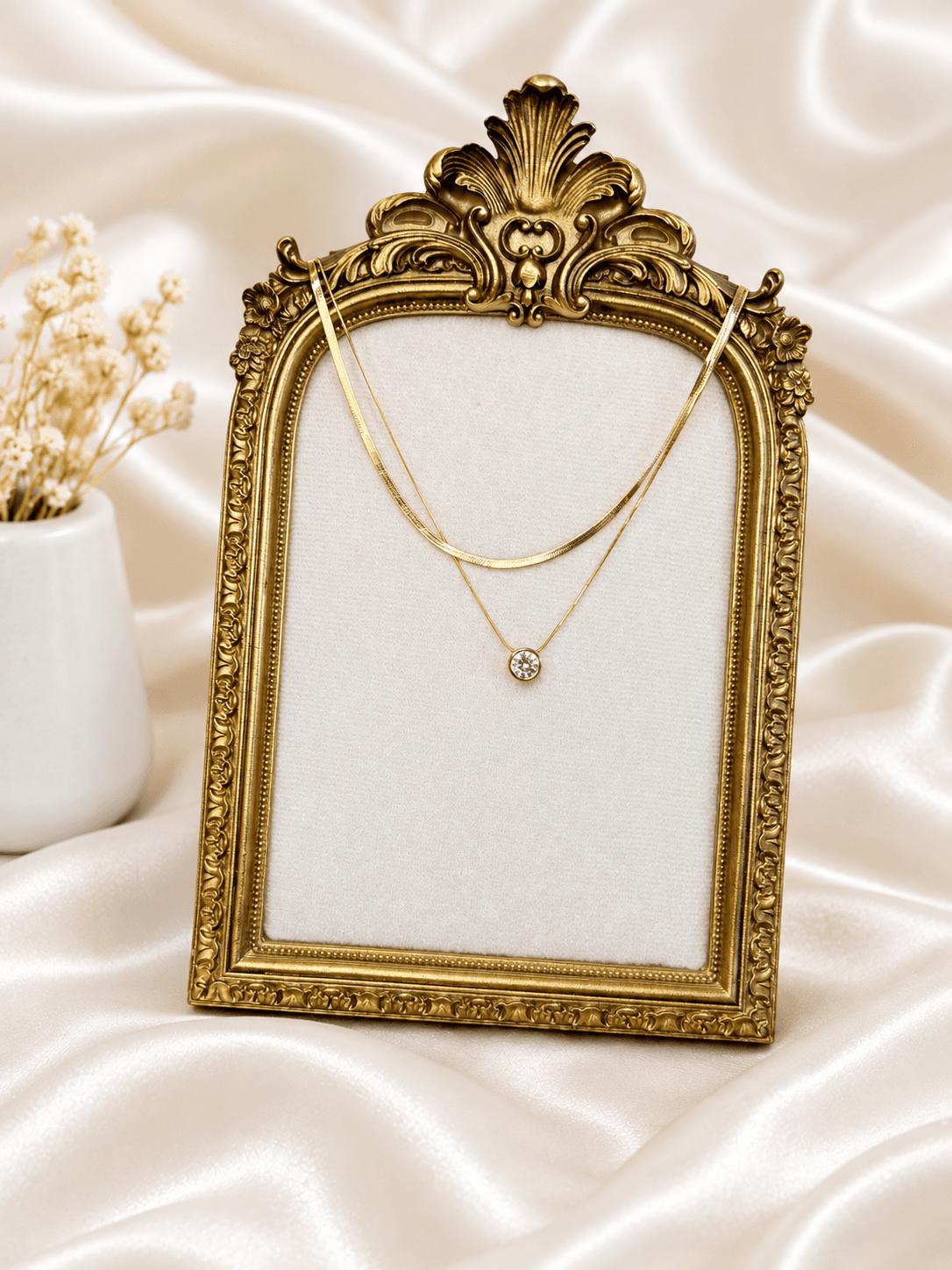 Collier Double Rang Maille Serpent Solitaire Dore — bijou en acier inoxydable, Aurelia Jewelry House