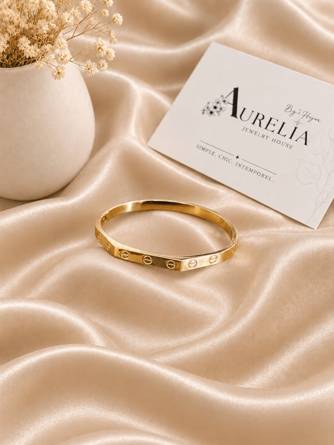 Bracelet Jonc Vis Multiples Dore — bijou en acier inoxydable, Aurelia Jewelry House