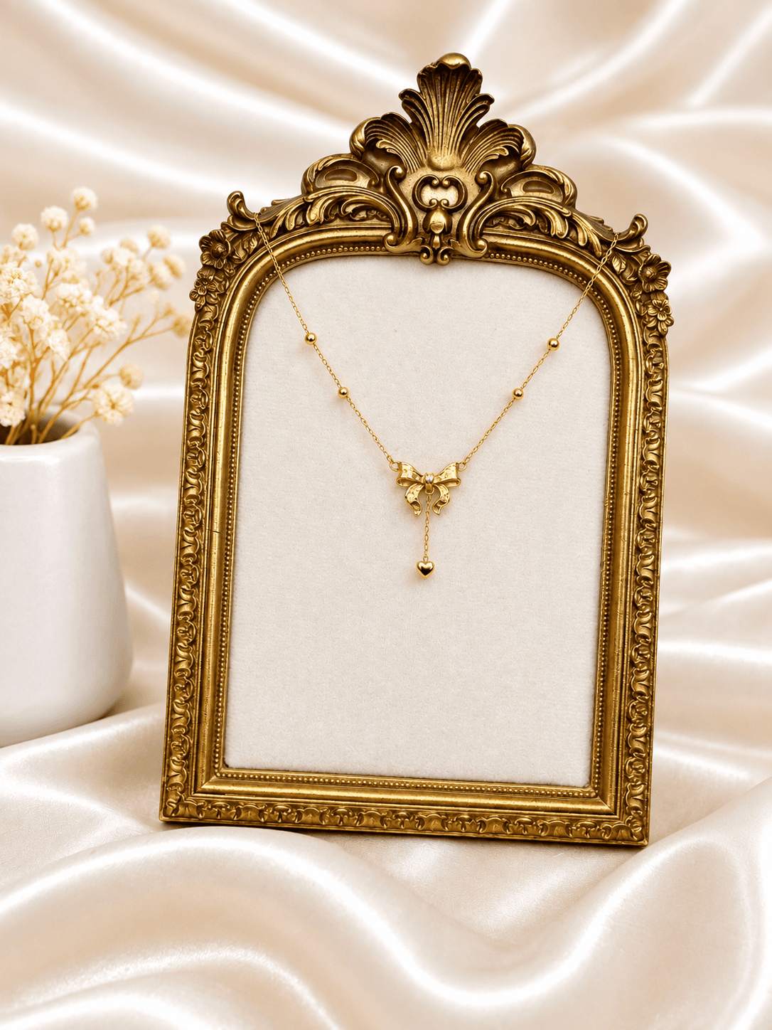 Collier Noeud Coeur Pendant Dore — bijou en acier inoxydable, Aurelia Jewelry House