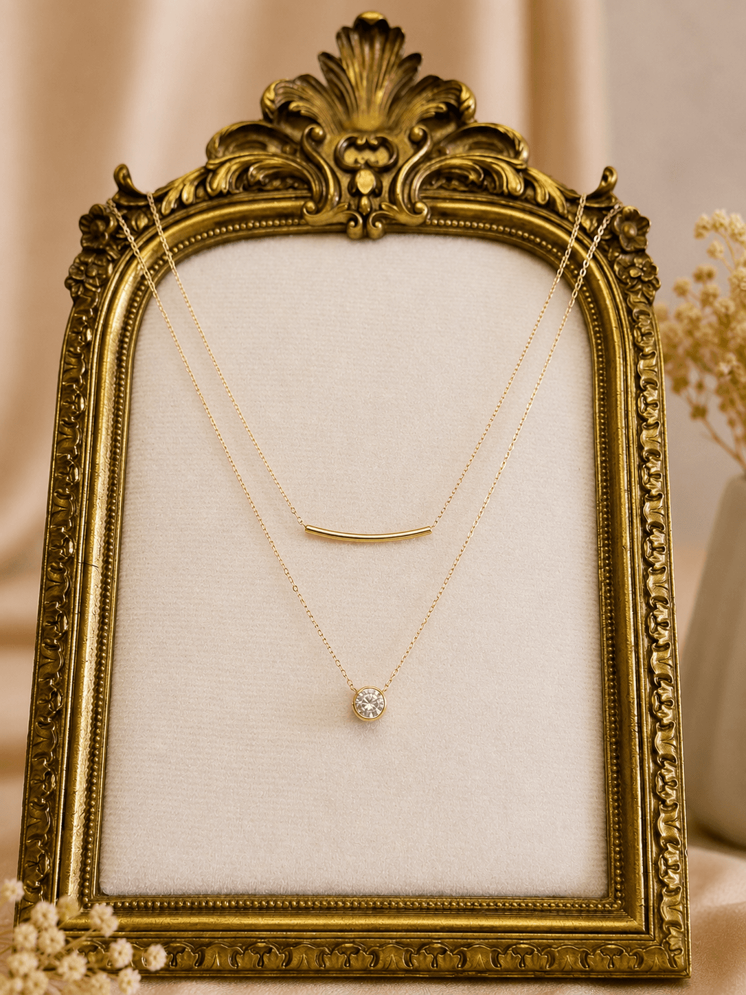 Collier Double Rang Barre Cristal Dore