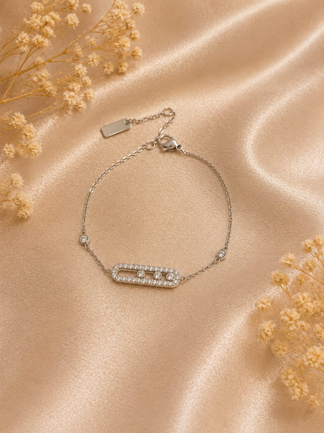 Bracelet Chaine Trois Pierres Mouvantes Argente