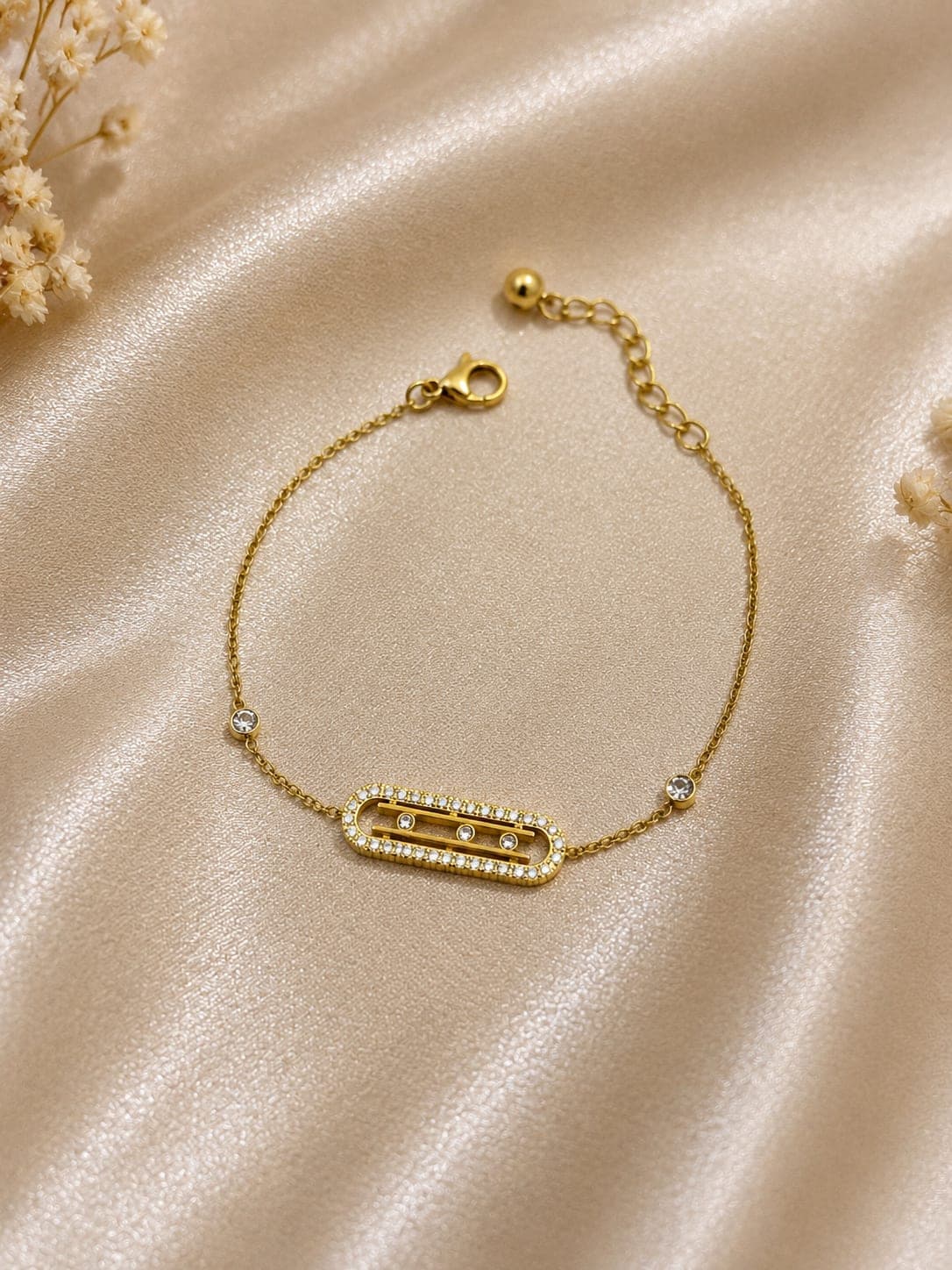 Bracelet Chaine Trois Pierres Mouvantes Dore — bijou en acier inoxydable, Aurelia Jewelry House