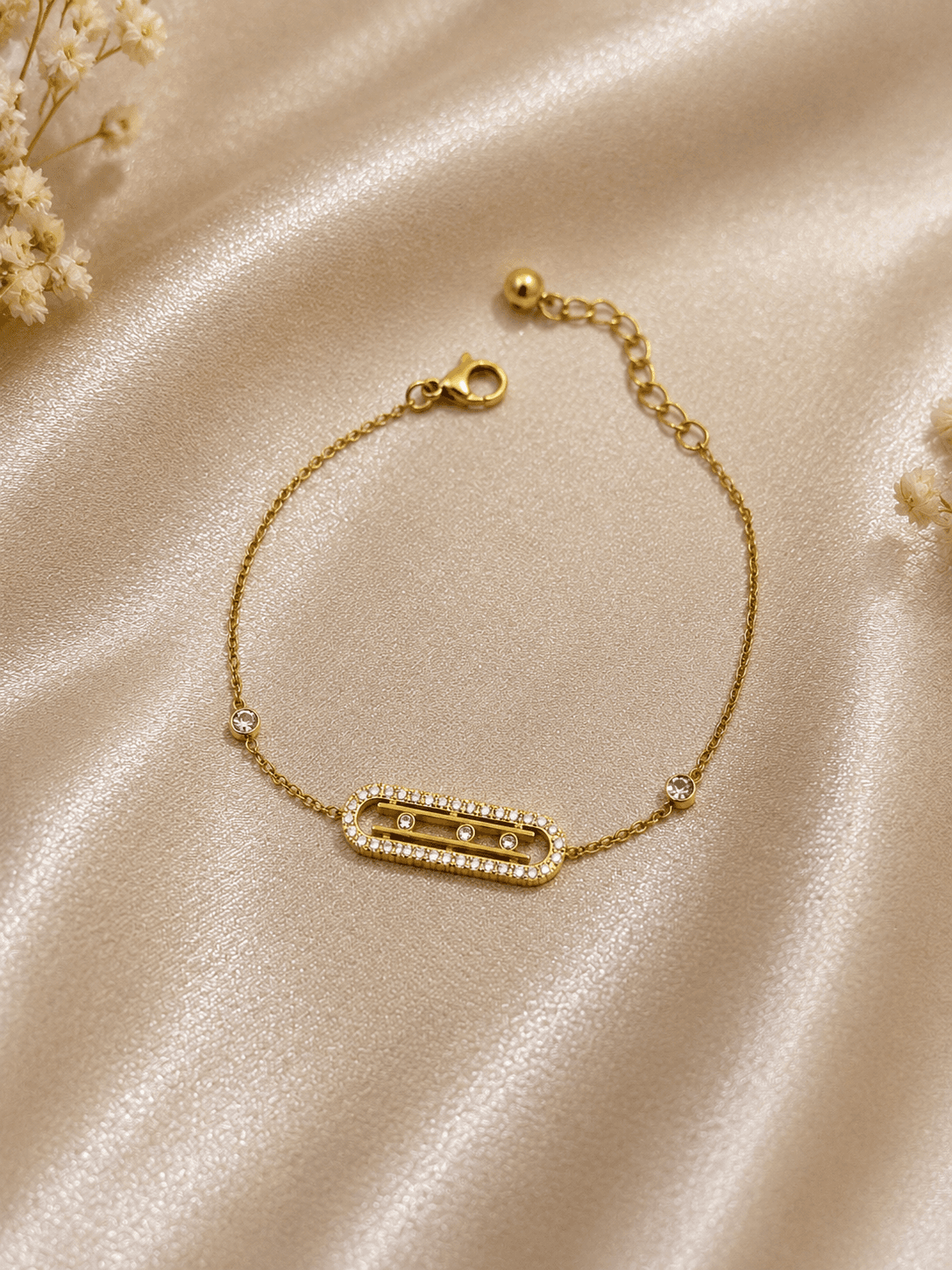 Bracelet Chaine Trois Pierres Mouvantes Dore