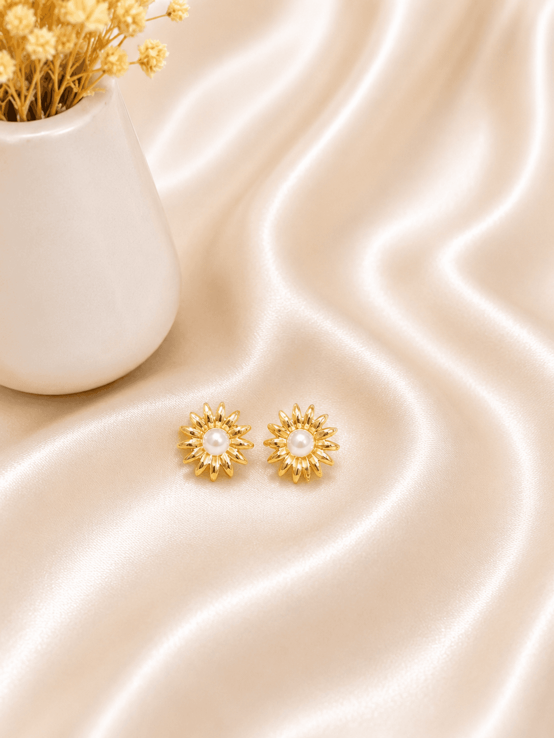 Boucles Fleur Soleil Perle Dorees