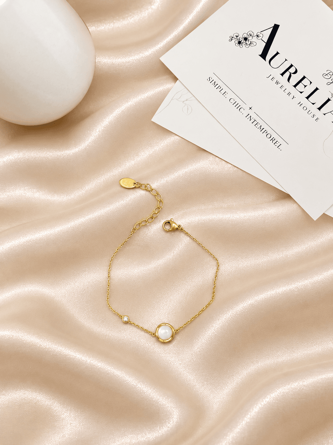 Bracelet Perle Cristal Dore — bijou en acier inoxydable, Aurelia Jewelry House
