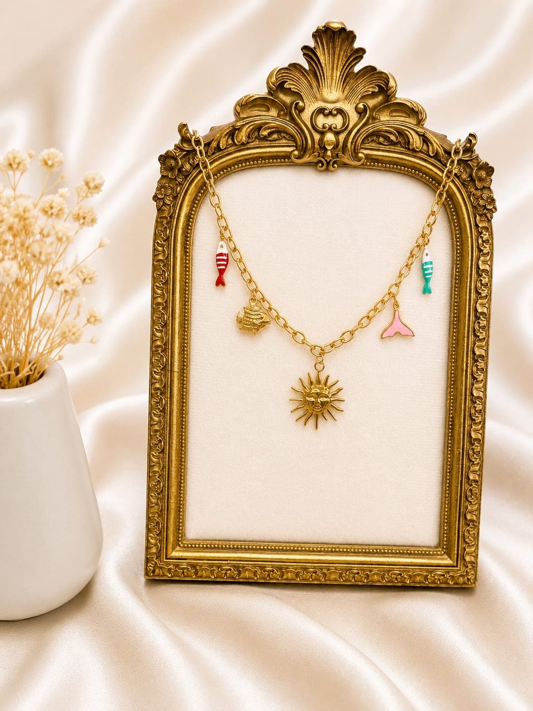 Collier Charms Marin Soleil Sirene Dore — bijou en acier inoxydable, Aurelia Jewelry House