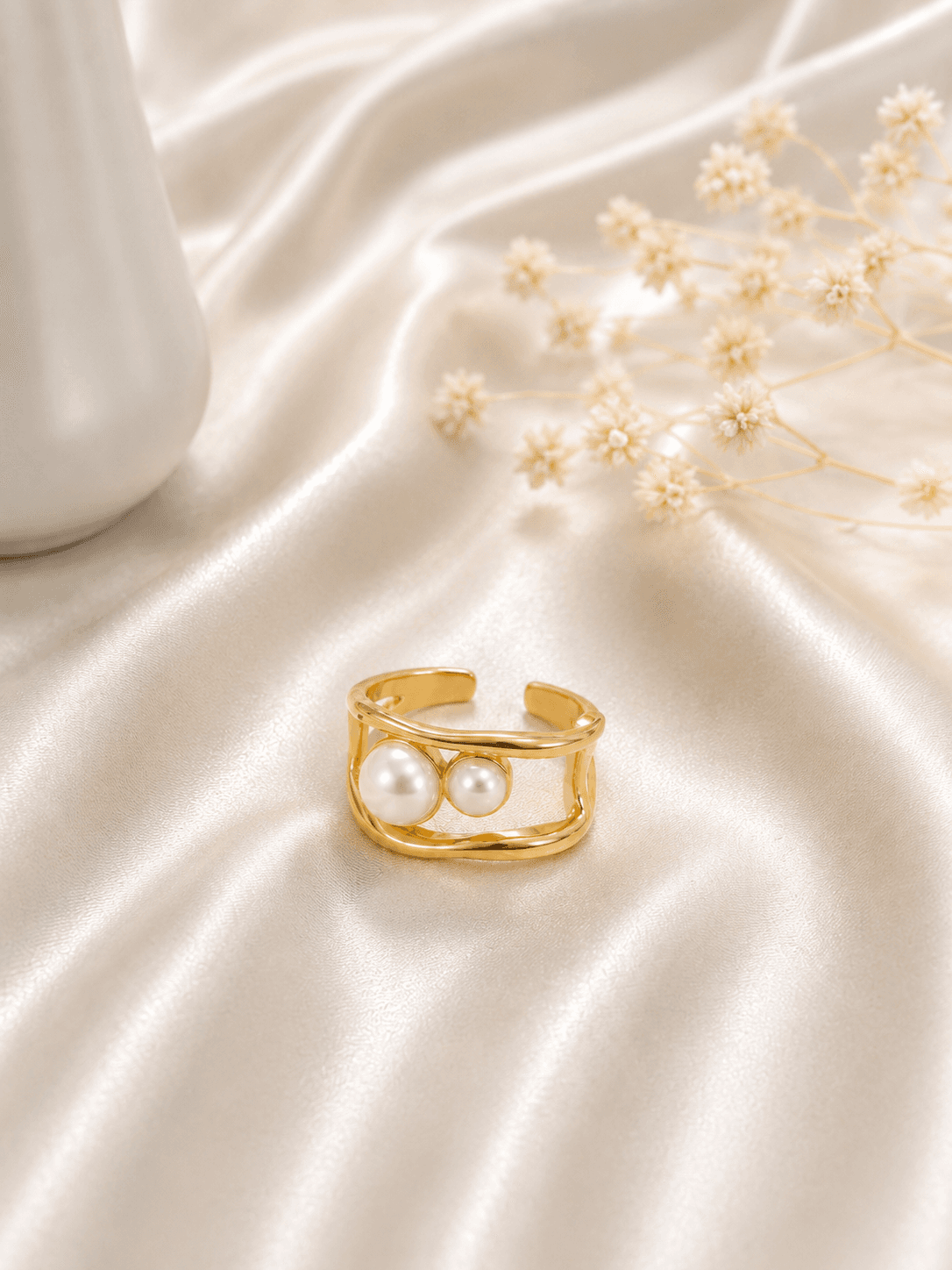 Bague Double Perles Doree
