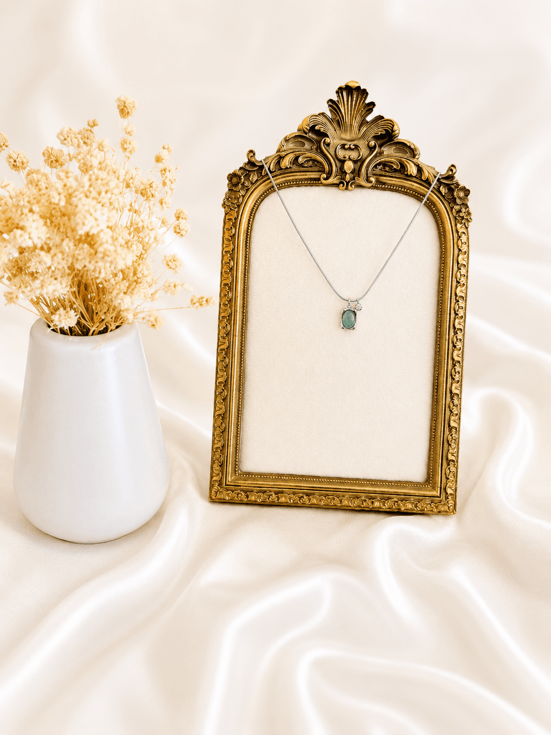 Collier Pendentif Rectangle Emeraude Argente