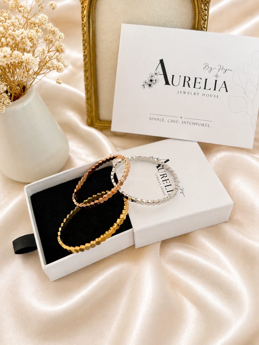Trio Joncs Nid d'Abeille — bijou en acier inoxydable, Aurelia Jewelry House
