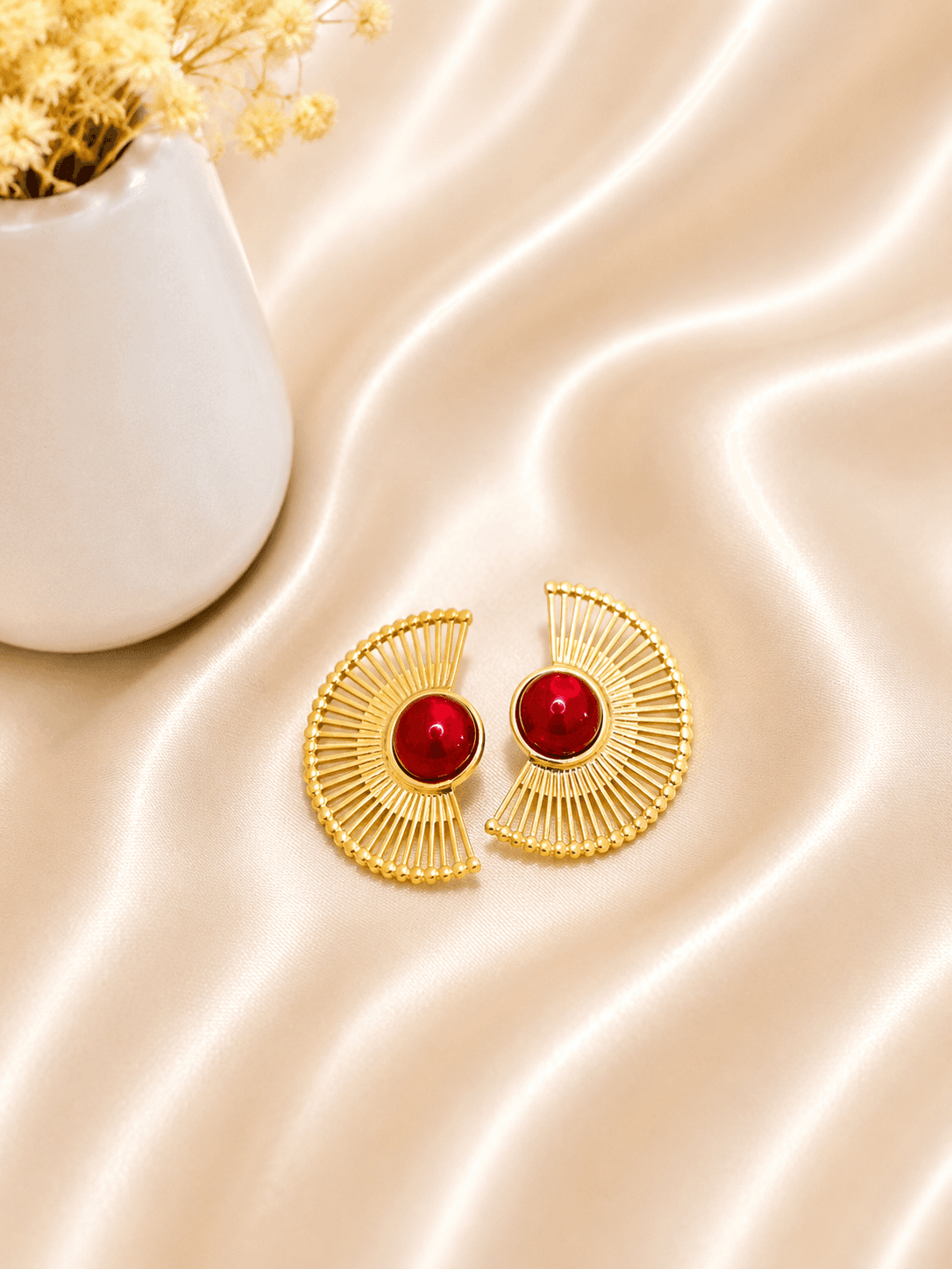 Boucles Eventail Rubis Dorees