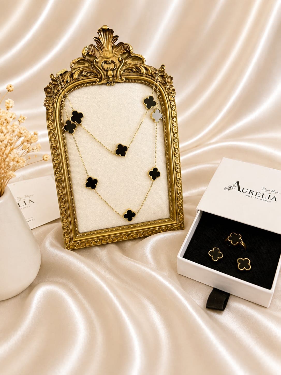 Trefles Noir Onyx — bijou en acier inoxydable, Aurelia Jewelry House