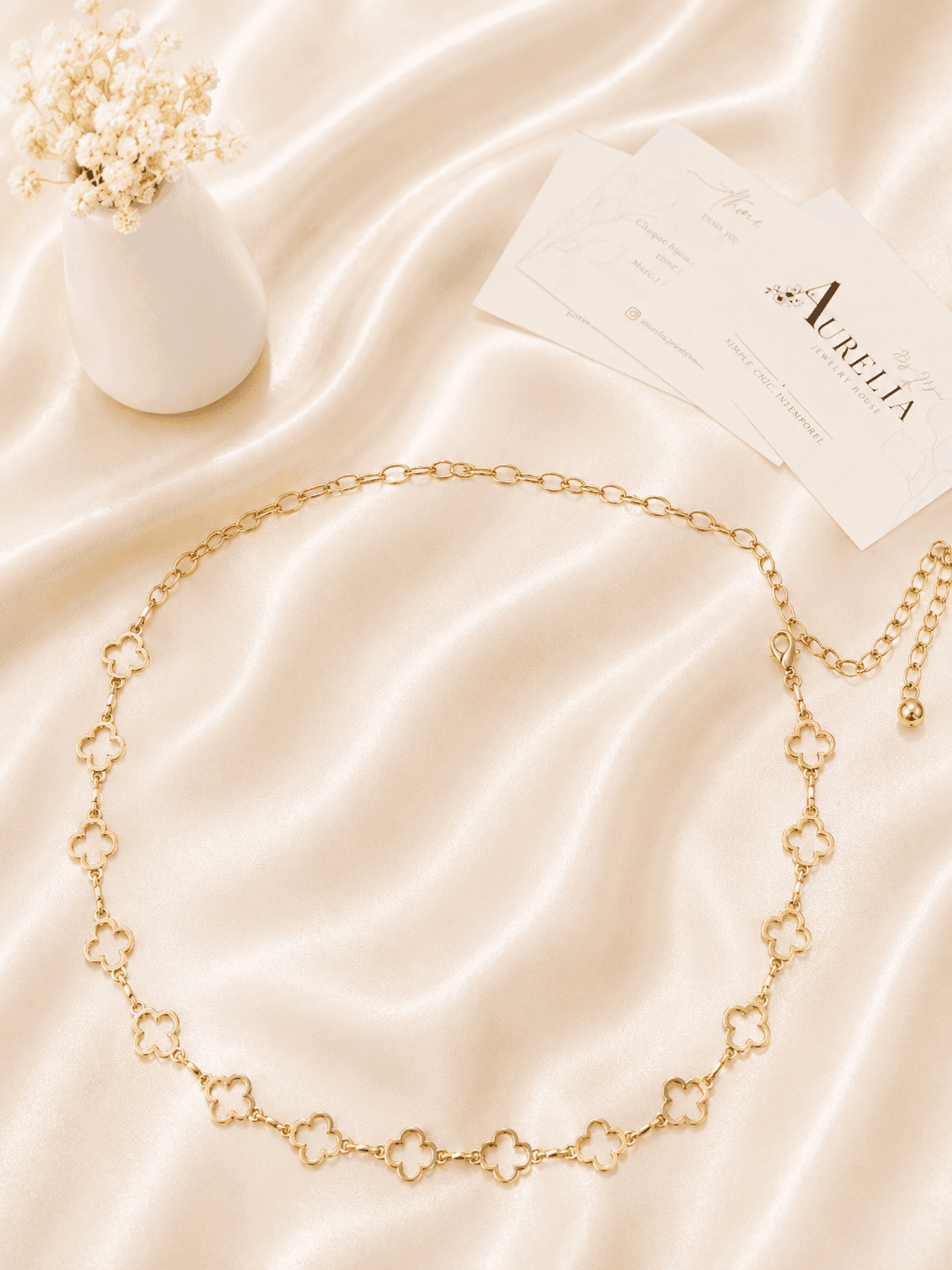 Chaine de Taille Trefles Quatre Feuilles Ajoures — bijou en acier inoxydable, Aurelia Jewelry House