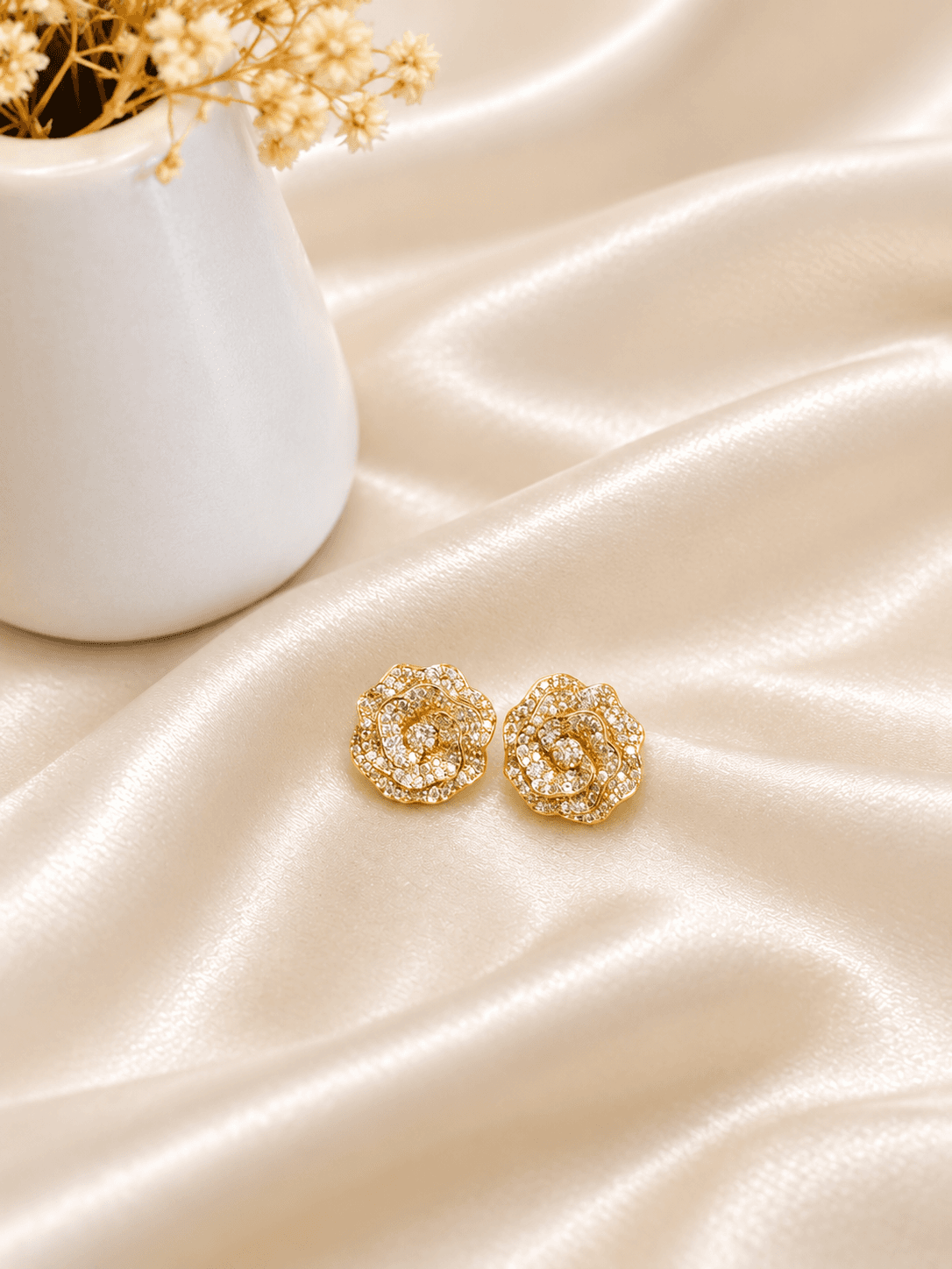 Boucles Rose Pavee Doree — bijou en acier inoxydable, Aurelia Jewelry House